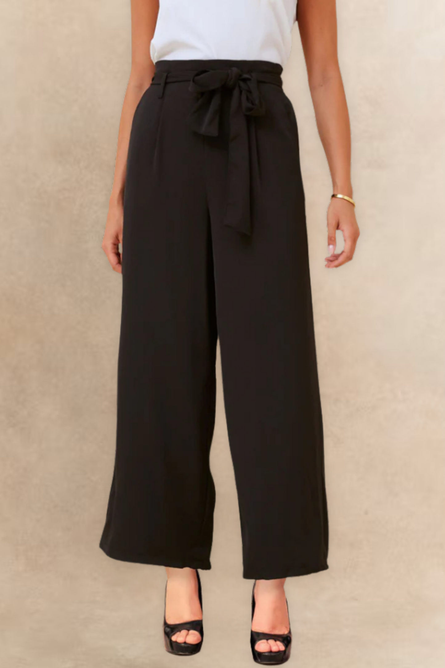 Alba Black Paperbag Pants Straight Leg Elastic Waistband