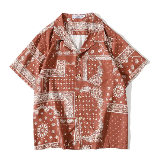 Fashion Korean Shirts Men Women Vintage Hawaiian Trend Casual Streetwear Hip Hop Shirt Orange Short Sleeve Tops Clothes