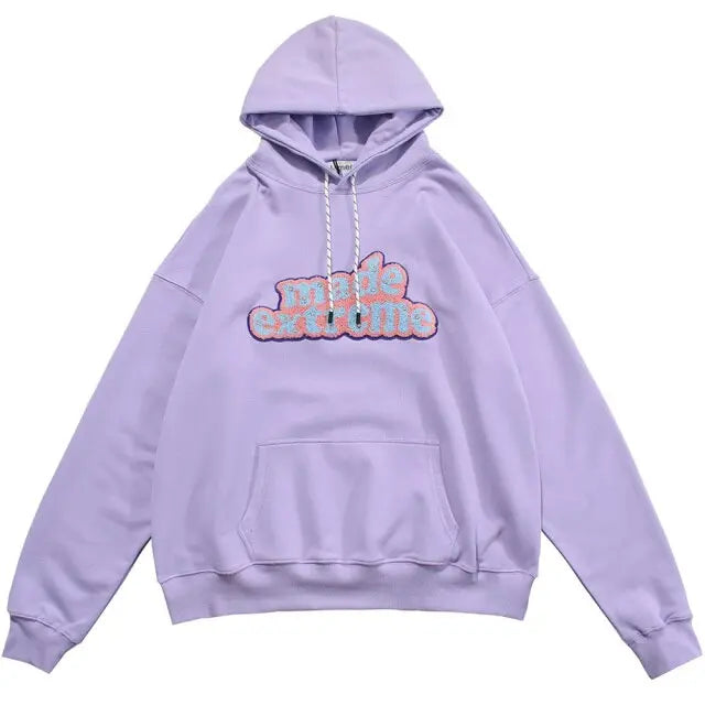 Men Hit Color Letter Patch Diamonds Hoodies Sweatshirt Men Big Pocket Casual Pullover High Street Couple Streetwear Men